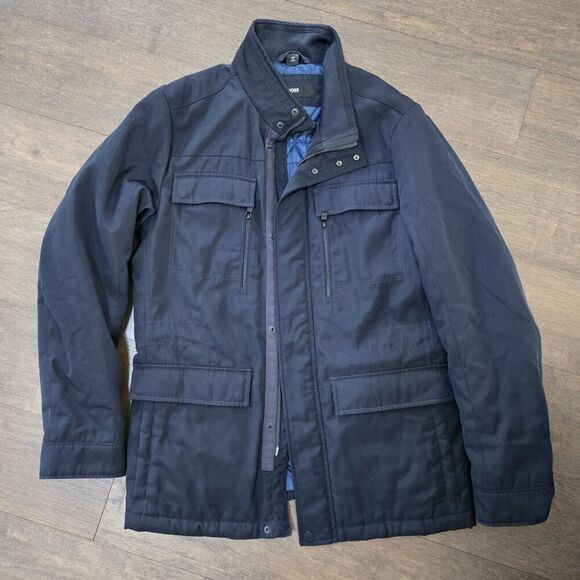 Hugo Boss Jacket Mens 42R Black with Blue Quilted Lining Designer - Picture 1 of 9